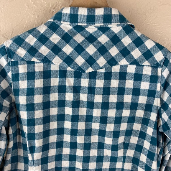 Bit and Bridle Green White Plaid Check Flannel Western Shirt Embellished Medium - Picture 6 of 11